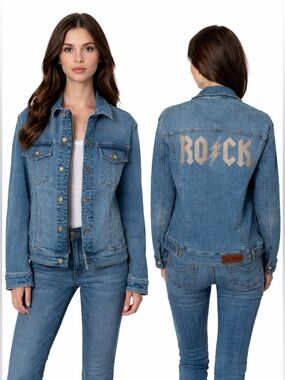 NWT Zadig & Voltaire Kase Flash Rock Strass Denim Stud Jean Jacket